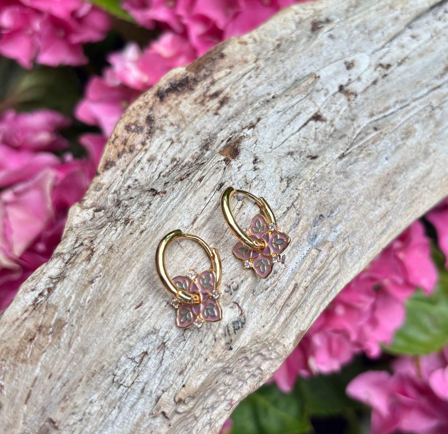 14ct Gold Plated Pink Sakura Blossom Earrings