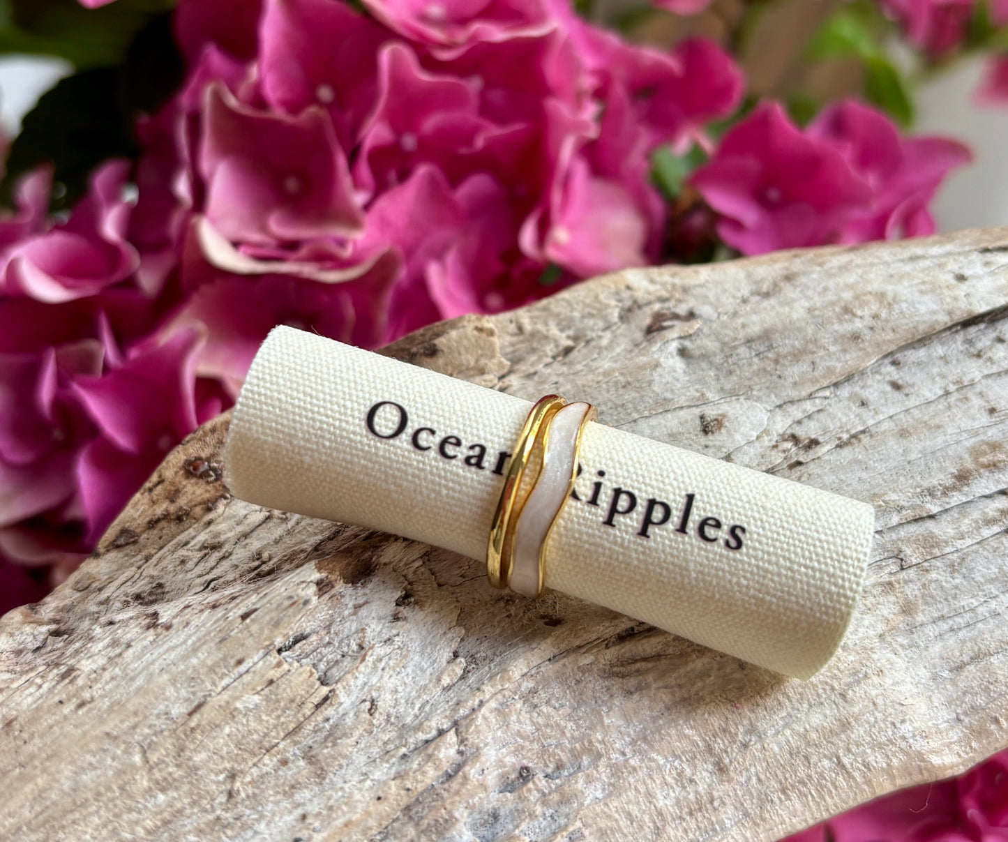 14ct Gold Plated Gold & Ivory Oil Drip Adjustable Ring