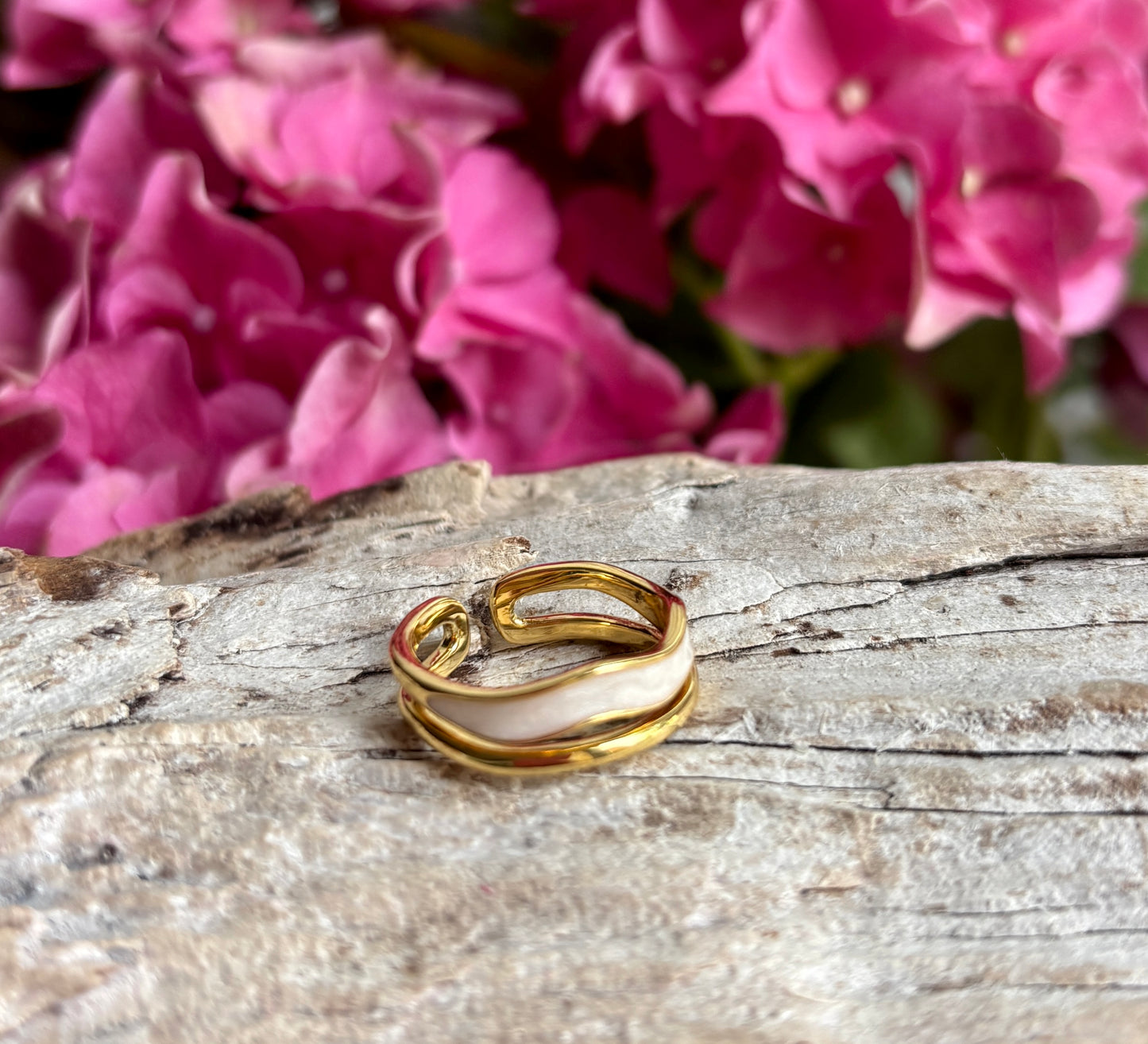 14ct Gold Plated Gold & Ivory Oil Drip Adjustable Ring