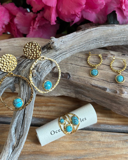 18ct Gold Plated Turquoise Twisted Hoop Earrings