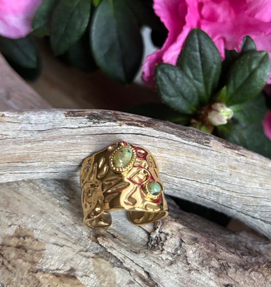 18ct Gold Plated Adjustable African Turquoise Hammered Ring