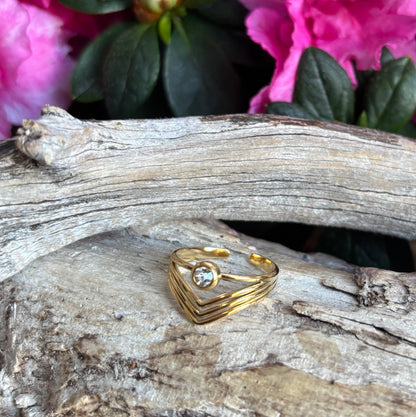 18ct Gold Plated Cubic Zirconia Multi Band Adjustable Ring 