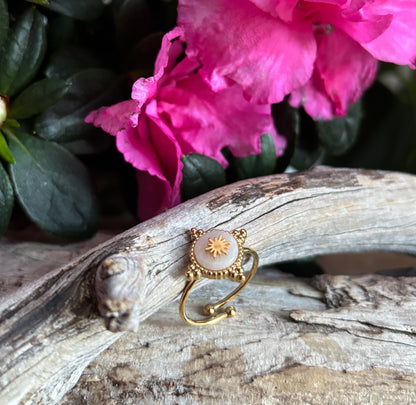 18ct Gold Plated White Quartz Star Adjustable Ring 