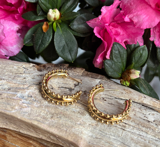 18ct Gold Plated Beaded Hoop Earrings