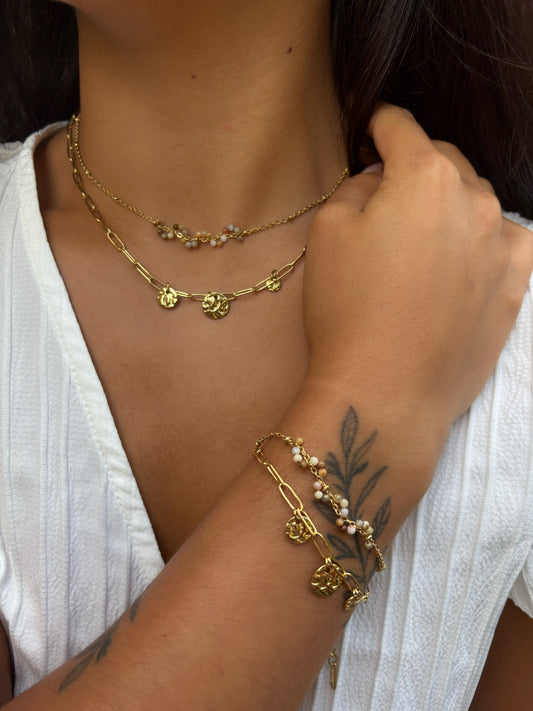 18ct Gold Plated Tourmaline Beads Double Chain Bracelet