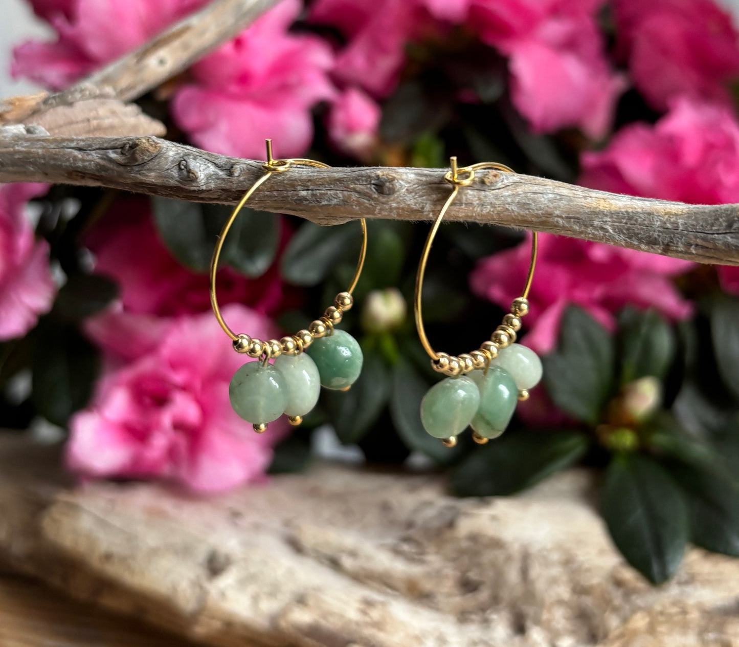 18ct Gold Plated Green Gemstone Cluster Hoop Earrings