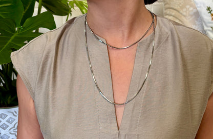 18ct Gold Plated Long Snake Chain Necklace - Available In Silver