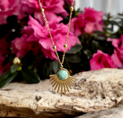18ct Gold Plated Amazonite Feather Pendant Necklace  