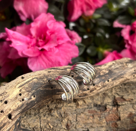 Rhodium Plated Twisted Multi Band Earrings