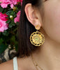 18ct Gold Plated Cats Eye Medallion Drop Earrings    
