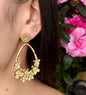 18ct Gold Plated Green Aventurine Flower Hoop Earrings  