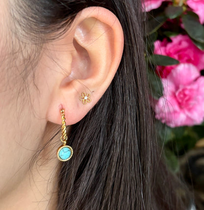18ct Gold Plated Turquoise Twisted Hoop Earrings