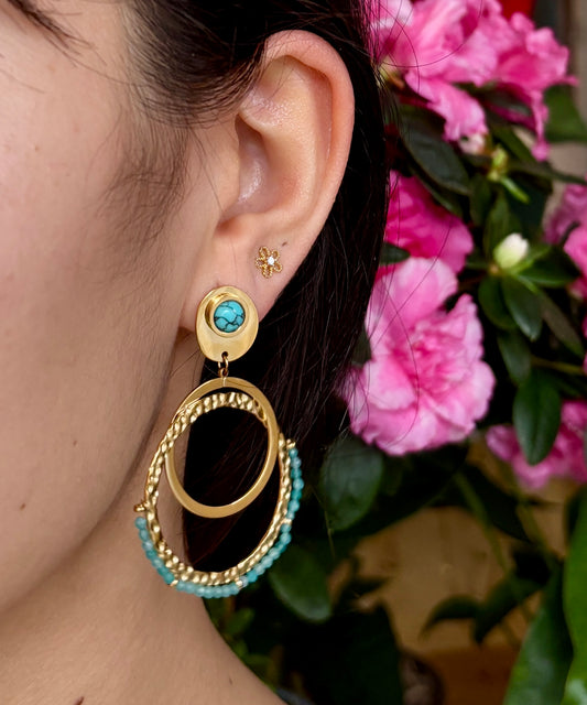 18ct Gold Plated Turquoise Double Hoop Earrings