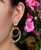 18ct Gold Plated Turquoise Double Hoop Earrings