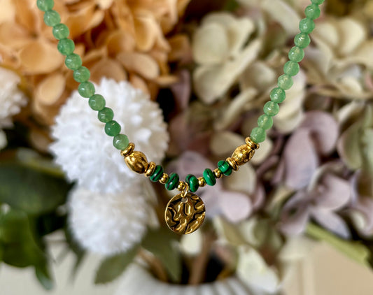 18ct Gold Plated Malachite Beads Bracelet
