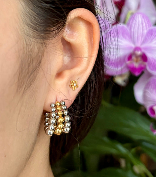 18ct Gold Plated Two-Tone Beaded Hoop Earrings
