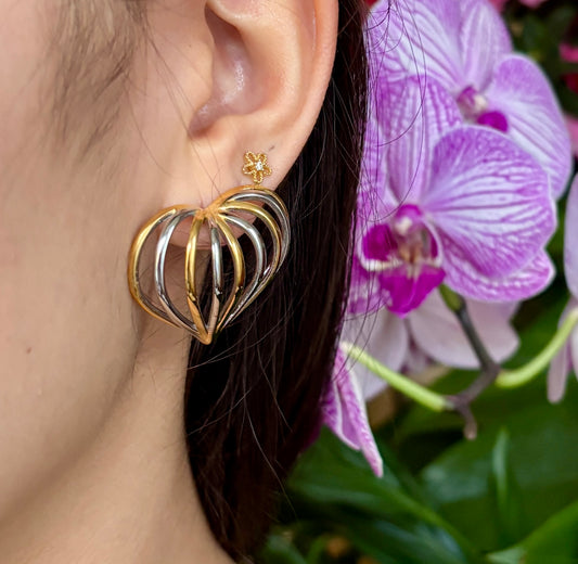 18ct Gold Plated Two-Tone Heart Cage Earrings 