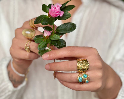 18ct Gold Plated Turquoise Multi Band Adjustable Ring 