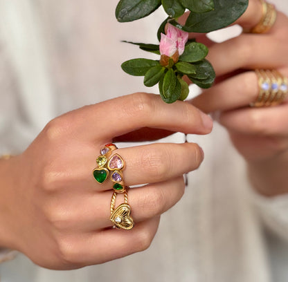 18ct Gold Plated Multi Coloured Faceted Heart Adjustable Ring   