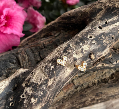 14ct Gold Plated Cubic Zirconia Heart  Earrings - Available In Silver
