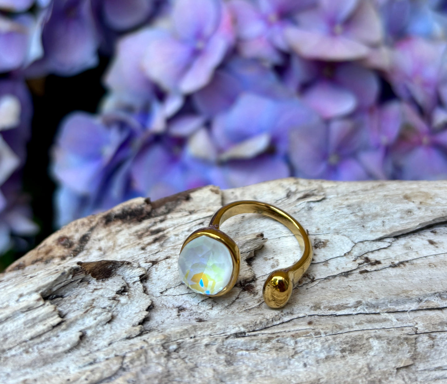 18ct Gold Plated Faceted Glass Ring - Available in Three Colours