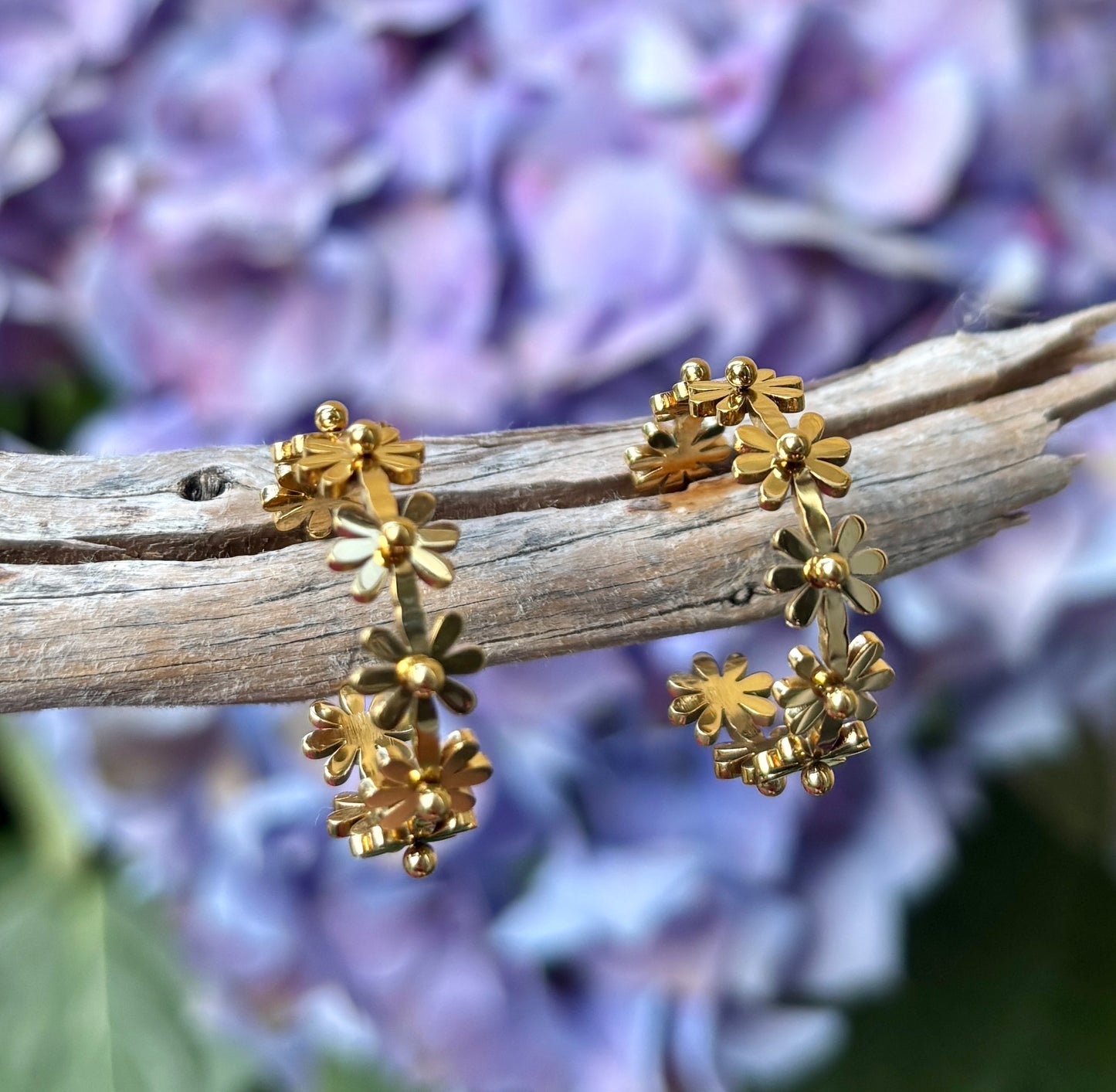 18ct Gold Plated Daisy Hoop Earrings 