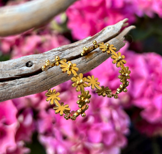 18ct Gold Plated Daisy Hoop Earrings 