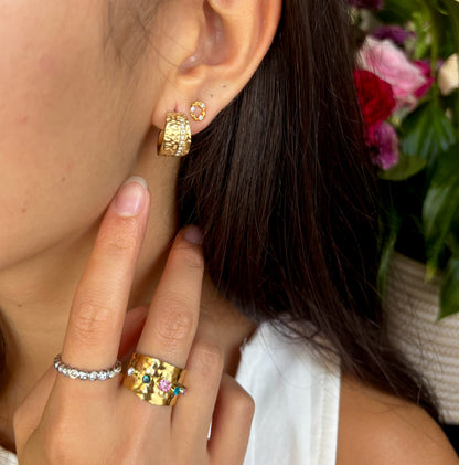 18ct Gold Plated Cubic Zirconia Hammered Earrings - Available in Silver
