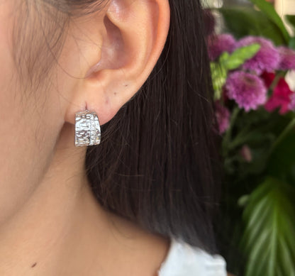18ct Gold Plated Cubic Zirconia Hammered Earrings - Available in Silver