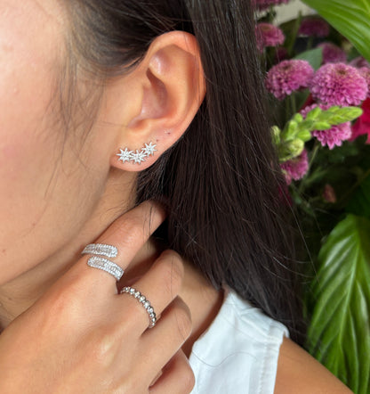 14ct Gold Plated Cubic Zirconia Triple Stars Climber Earrings - Available in Silver