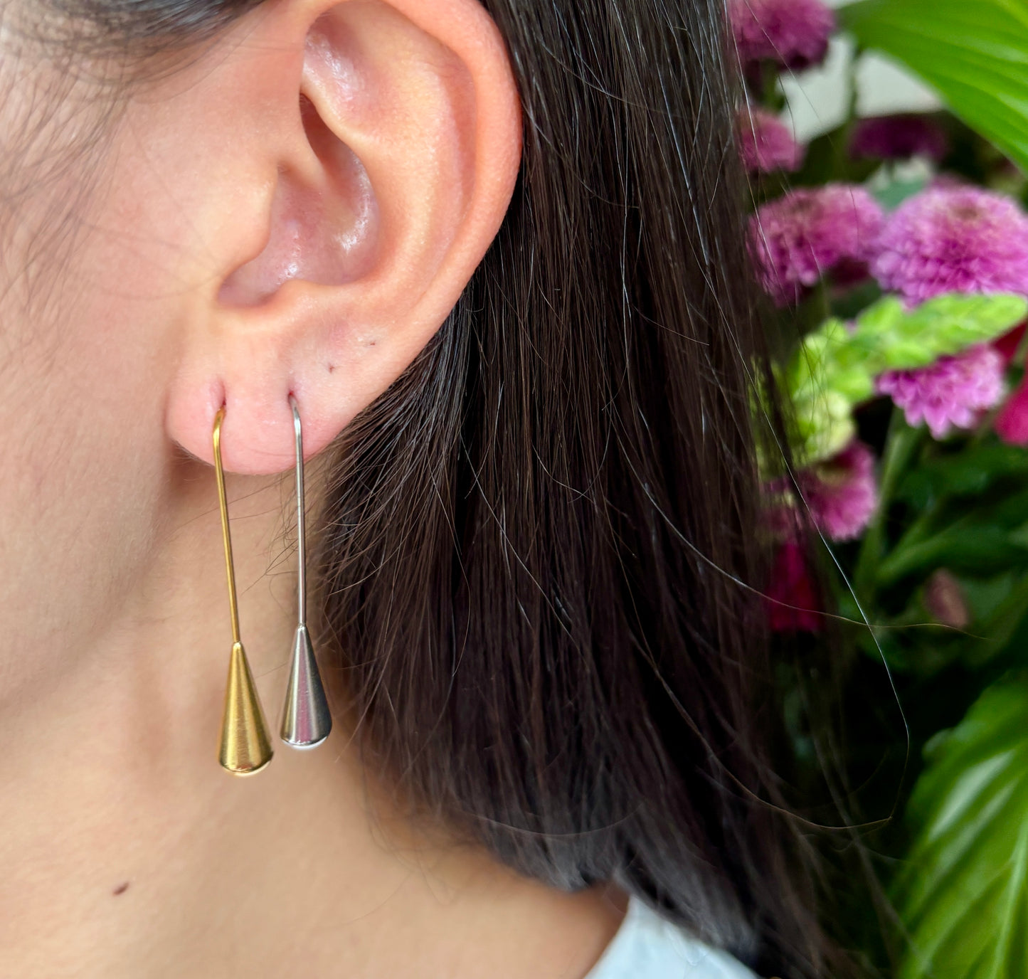 18ct Gold Plated Long Water Drop Earrings - Available in Silver