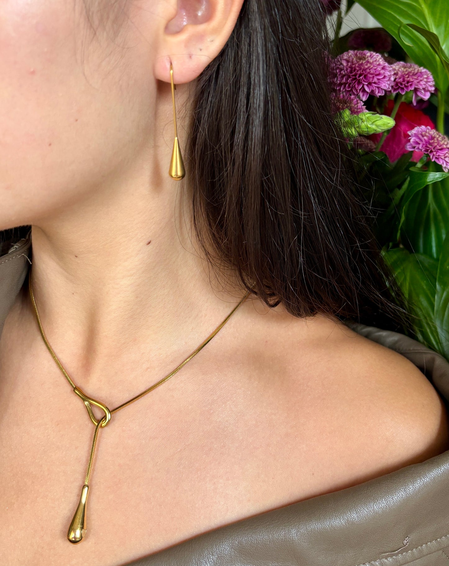 18ct Gold Plated Long Water Drop Earrings - Available in Silver