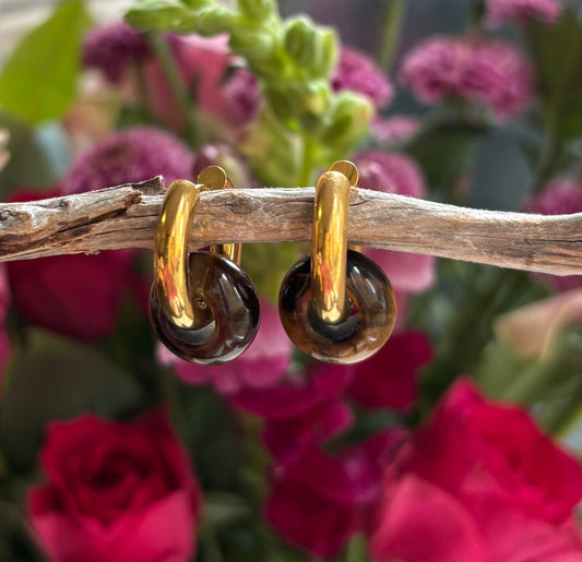 18ct Gold Plated Tiger's Eye Doughnut Hoop Earrings