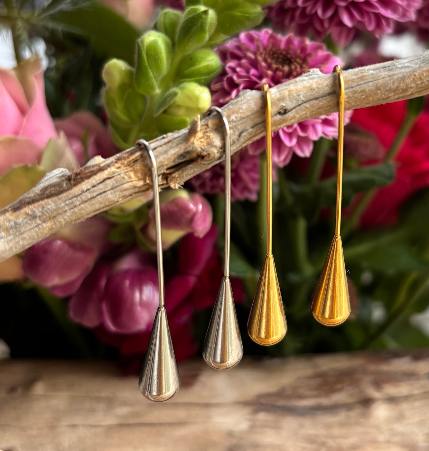 18ct Gold Plated Long Water Drop Earrings - Available in Silver