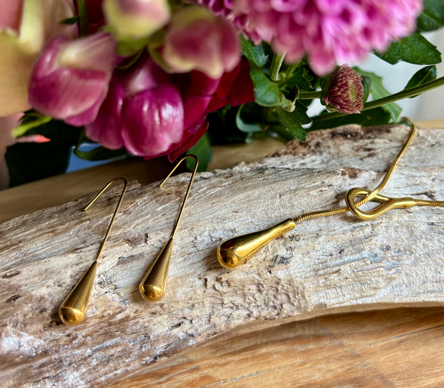 18ct Gold Plated Long Water Drop Earrings - Available in Silver