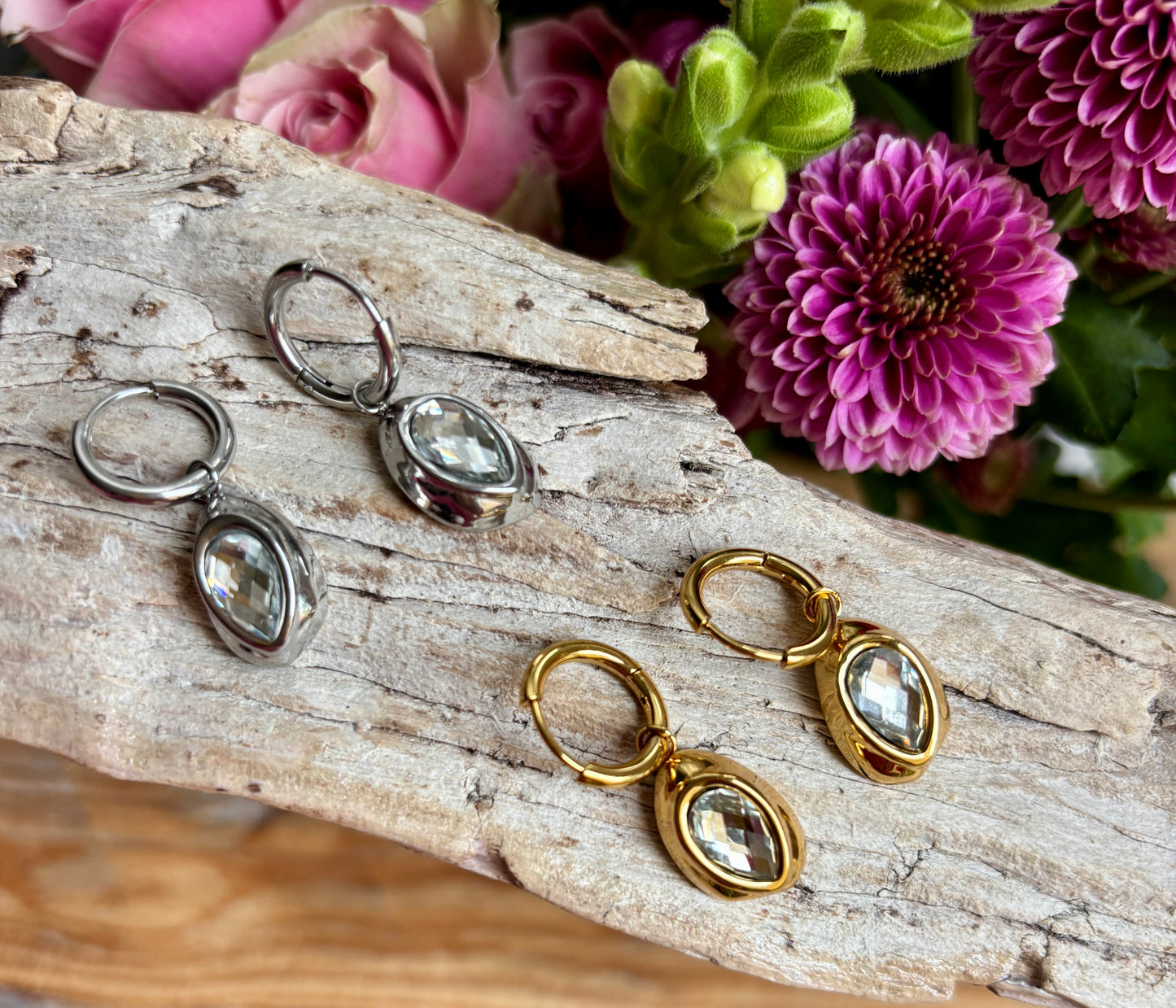 18ct Gold Plated Cubic Zirconia Drop Earrings - Available in Silver