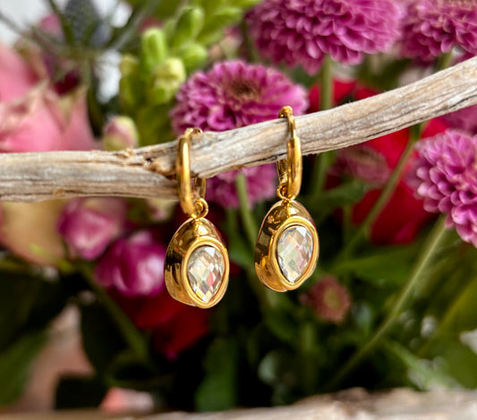 18ct Gold Plated Cubic Zirconia Drop Earrings - Available in Silver