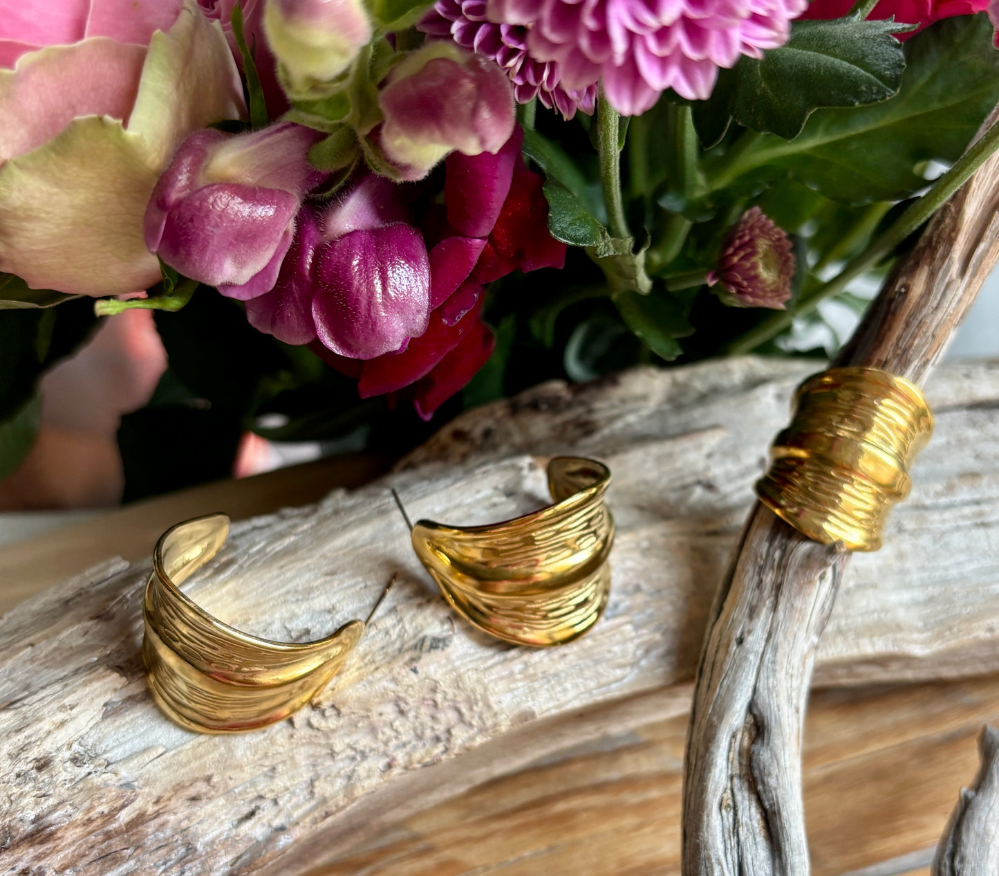 18ct Gold Plated Ripple Earrings