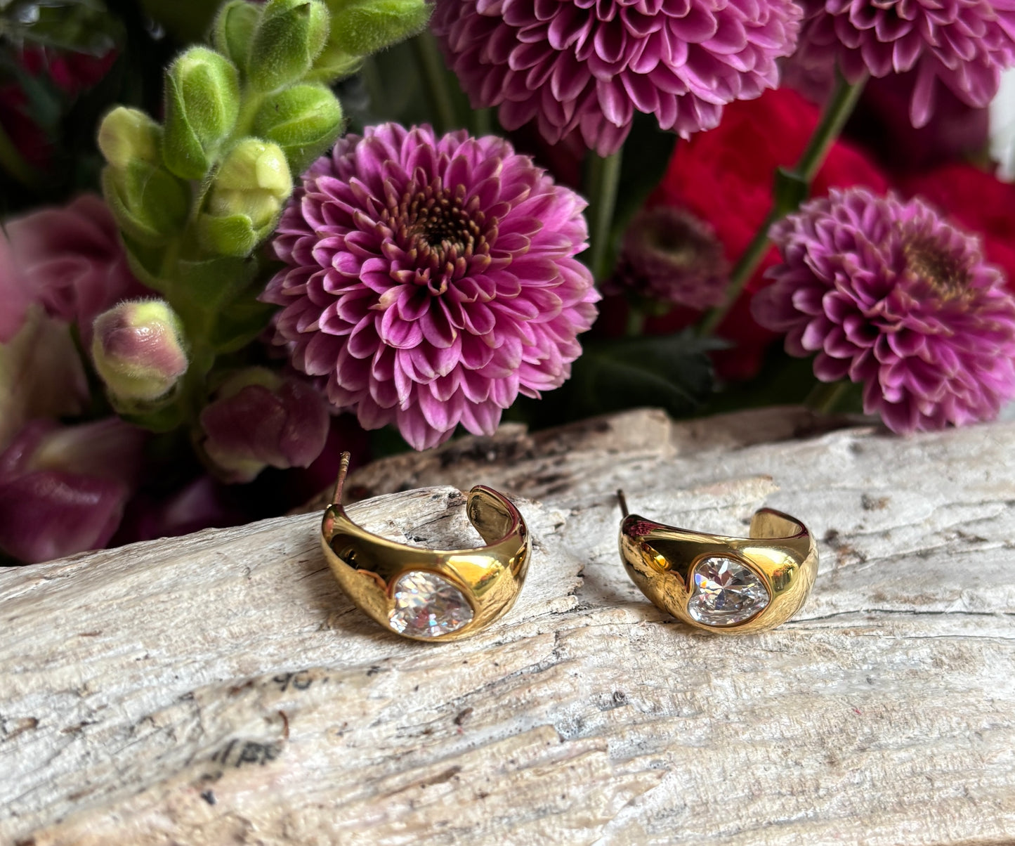 18ct Gold Plated Cubic Zirconia Heart Earrings