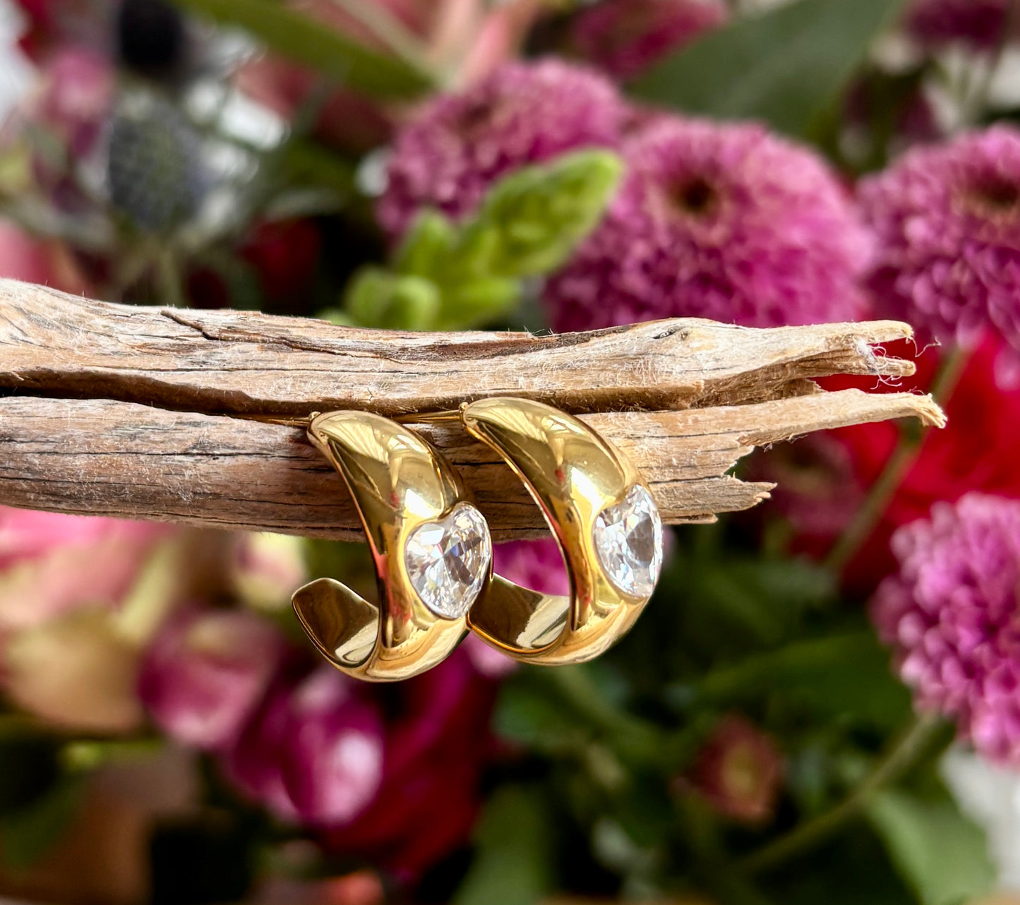 18ct Gold Plated Cubic Zirconia Heart Earrings