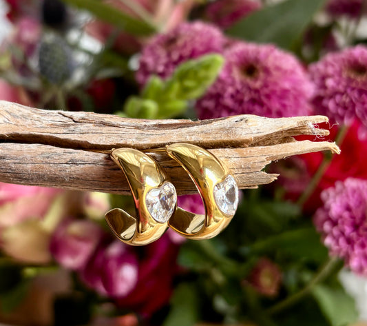 18ct Gold Plated Cubic Zirconia Heart Earrings