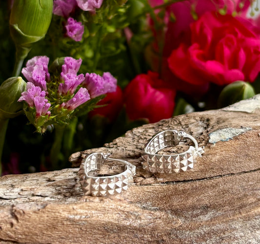 925 Sterling Silver Textured Heart Hoop Earrings