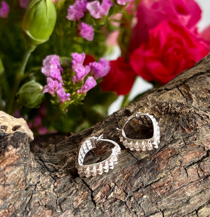 925 Sterling Silver Textured Heart Hoop Earrings