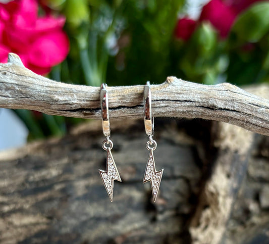 925 Sterling Silver Cubic Zirconia Lightning Bolt Earrings