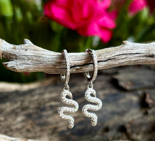 925 Sterling Silver Cubic Zirconia Snake Huggie Earrings 