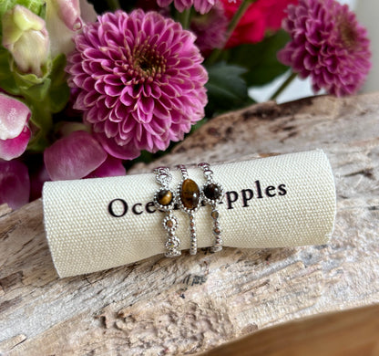 Adjustable Silver Tiger's Eye Triple Band Ring