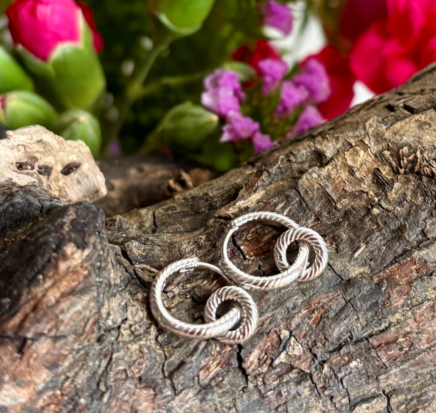 925 Sterling Silver Rope Texture Interlinked Hoops Earrings