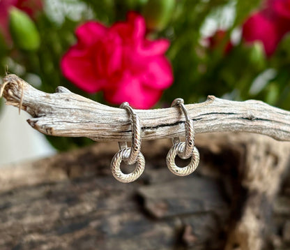 925 Sterling Silver Rope Texture Interlinked Hoops Earrings