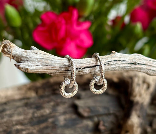 925 Sterling Silver Rope Texture Interlinked Hoops Earrings