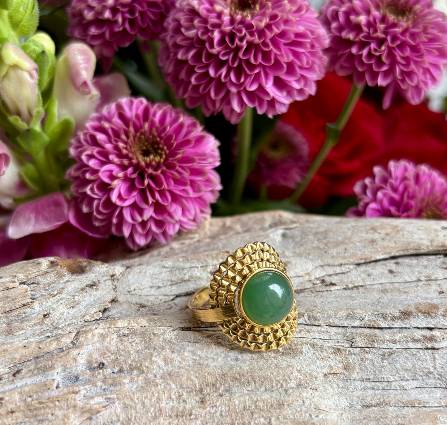 18ct Gold Plated Aventurine Sunflower Ring